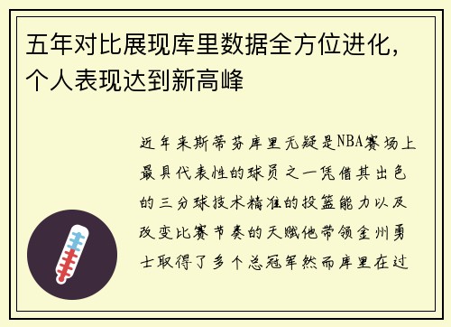 五年对比展现库里数据全方位进化，个人表现达到新高峰