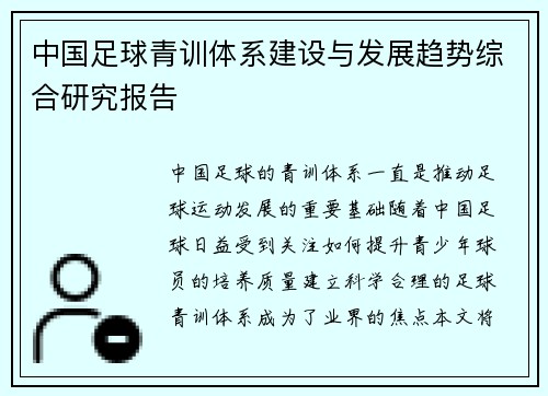 中国足球青训体系建设与发展趋势综合研究报告